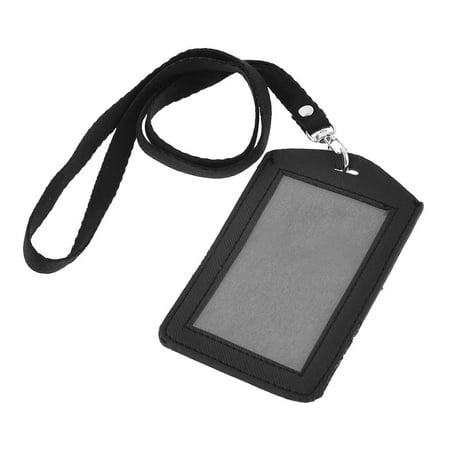 - Unique Bargains Black Lobster Clasp Strap Faux Leather Vertical ID Badge Card Holder