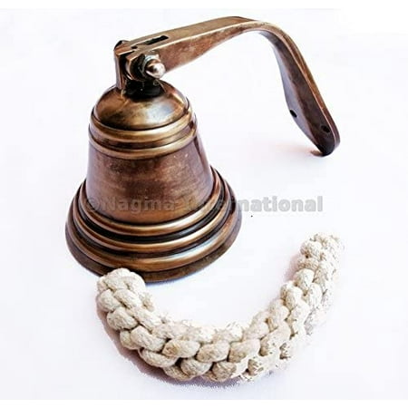

Aluminum Hanging Bell (Antique Brass Brown Finish) - White Braided Rope (6 Inches)