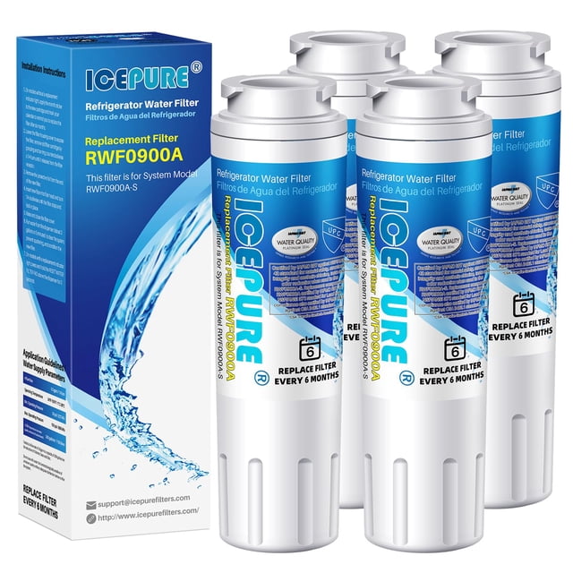 Filtro de agua para refrigerador ICEPURE UKF8001 de repuesto, paquete de 4