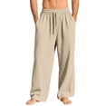 thumbnail image 2 of Dresfit Men's Linen Pants Wide Leg Lounge Pants Spring Summer Straight Leg Big and Tall Pant with Back Pockets Lightweight Elastic Waist Baggy Beach Trousers Khaki S, 2 of 8