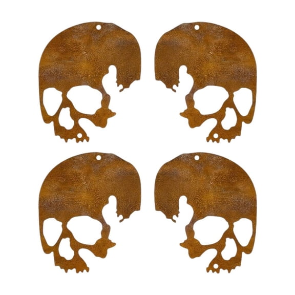 Rusty Metal Skull Wind Chime, Halloween Outdoor Hanging Decoration, Rustic Garden Yard Art Ornament Halloween Party Decorations, 4 Skulls