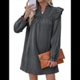 thumbnail image 3 of Vestido de Mujer de Larga con Cuello Alto Holgado y Costuras con Volantes Gris Oscuro L, 3 of 9