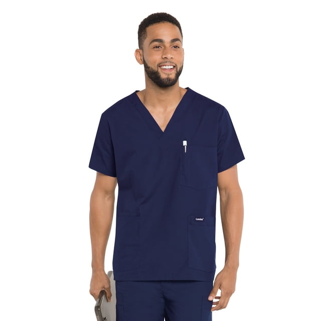 Landau Essentials 5 Pocket Scrub Top for Men's: Classic Relaxed Fit, V-Neck Durable Medical 7489