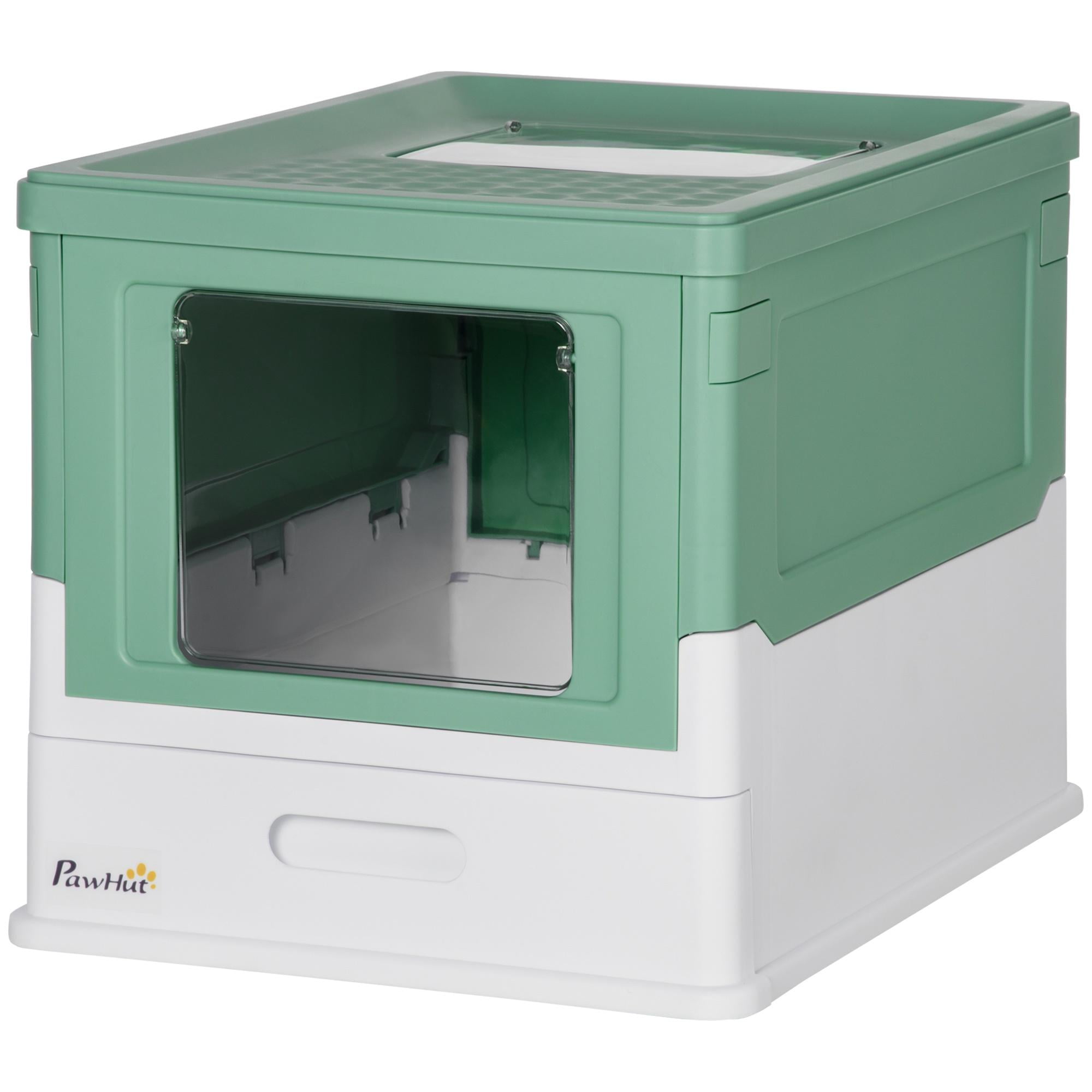 Glavbiku Foldable PP Enclosed Cat Litter Box with Scoop,Portable Cat Litter House with Tray,Green