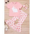 thumbnail image 2 of hirigin Kid Girls Easter Pants Set, Short Sleeve T-shirt with Rabbit Print Flare Pants and Bowknot Headband, 2 of 9