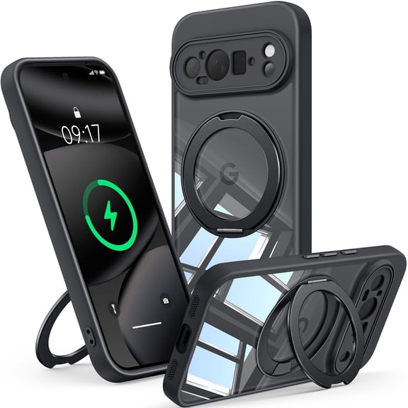 JETeacka for Google Pixel 10 Pro XL Case, 360° Rotatable Stand, Lens Protection Shockproof Magnetic Anti-Yellowing, Black