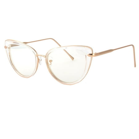 Cat Eye Clear Lens Glasses Metal Gold 50s Vintage Women Retro Eyeglasses