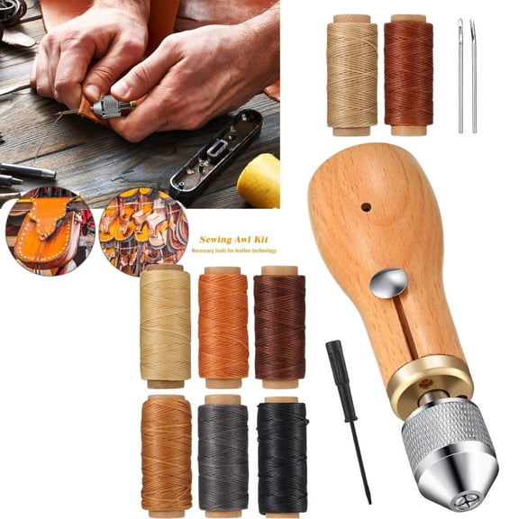 12 Pcs Speedy Stitcher Sewing Awl Needle Repair Tool Kit and 8 Rolls Waxed Threads with Small Screwdriver for Leather, Sail, and Canvas Repairs