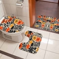 thumbnail image 5 of Rustic Flower Bathroom Rugs Set Watercolor Rustic Orange Yellow Floral Black Leaf Plant Linen Texture Non Slip Absorbent Bath Mats 3 Piece Set, U-Shaped Floor Mat, Toilet Seat Cover Small Size, 5 of 9