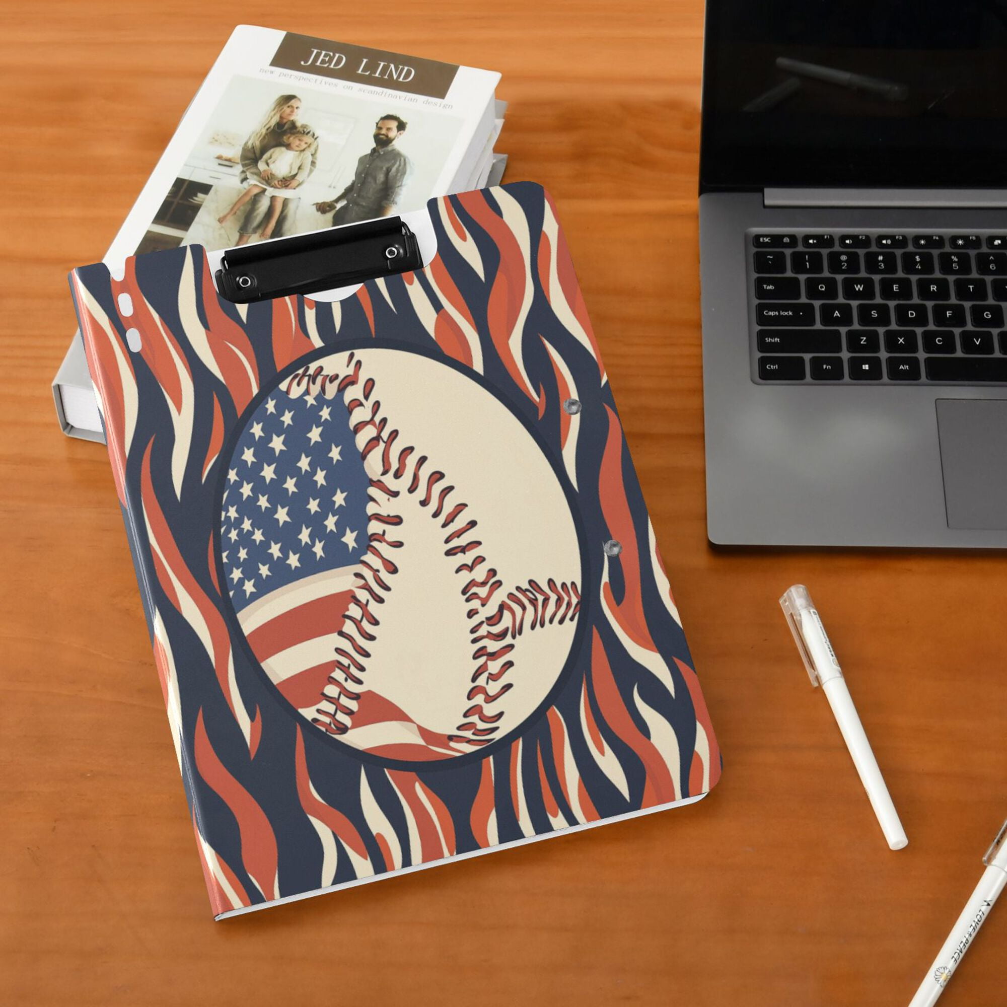 FORMRS A4 Clipboard Folder with Pen Holder Horizontal Foldable School Office Binder, Baseball Pattern