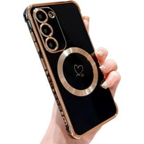 Magnetic Case for Samsung Galaxy S23, Compatible with MagSafe, S23 Wireless Charging Case Cute for Women Shockproof Full Lens Protection TPU Soft Galaxy S23 Heart Cases 6.1” (Black)