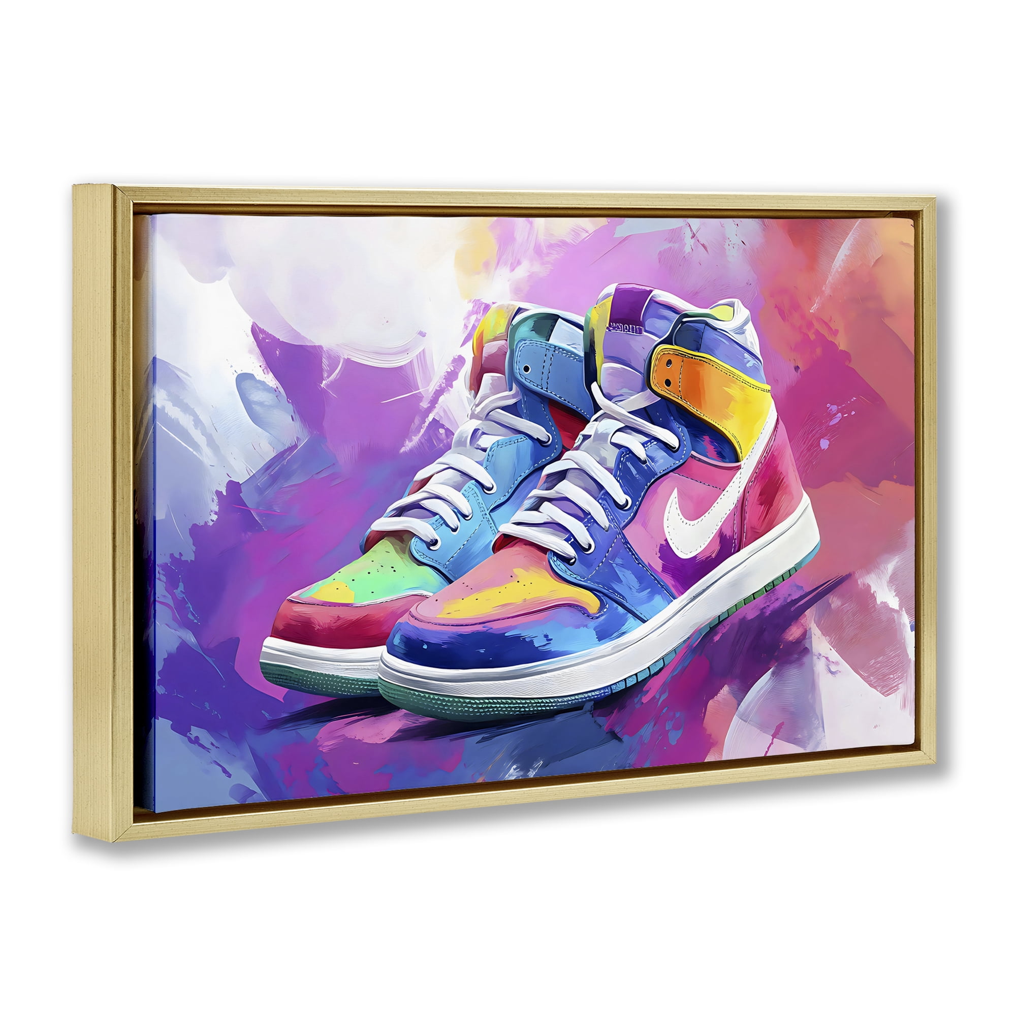Stupell Industries Stylish Vintage Sneakers Gold Framed Floater Canvas Wall Art, design by Creative Studio