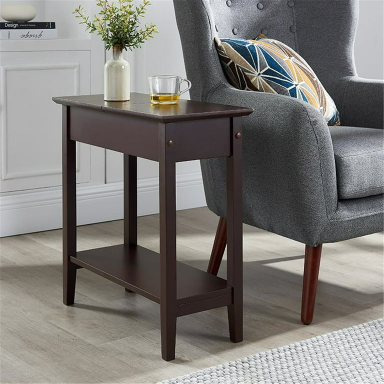 Flip Top Narrow End Table With Storage