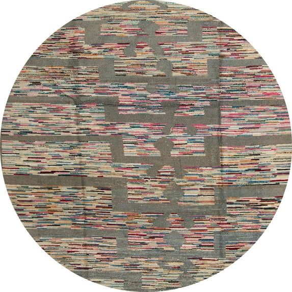 Ahgly Company Machine Washable Indoor Round Abstract Camel Brown Area Rugs, 3' Round