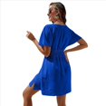 thumbnail image 3 of Vestido Informal de Verano para Mujer, Liso, con Escote en V, Volantes, Corta, Holgado, Azul, Talla L, 3 of 8