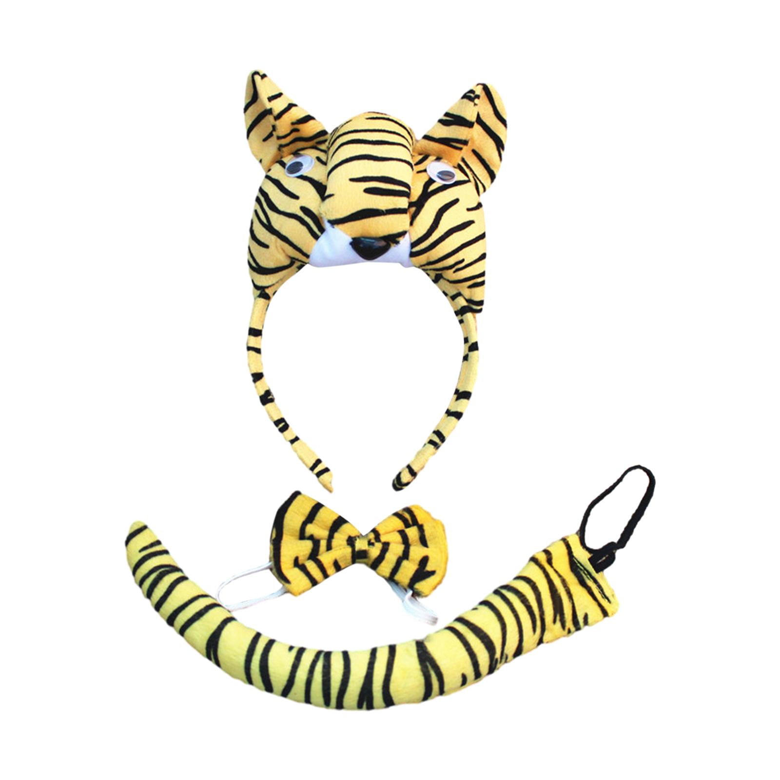 Animal Headband Tail Bowtie Set Halloween Cosplay for Performance Kids Party Tiger