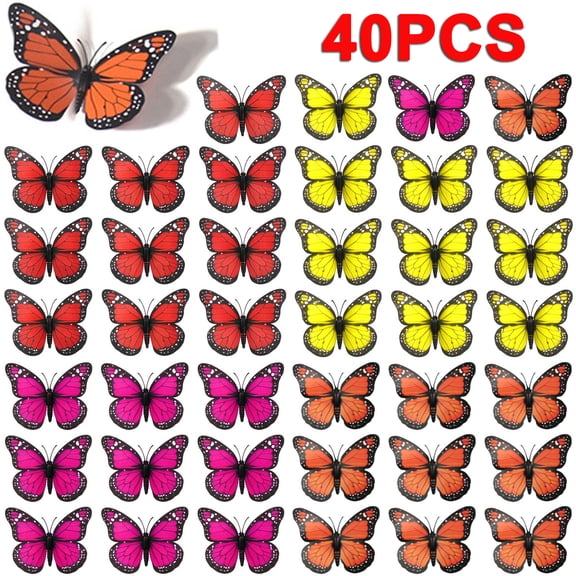 40 Pcs Monarch Butterfly Wall Decorations Butterflies for Crafts Butterflies Wall Decor for Room Wedding Party (4.72'')