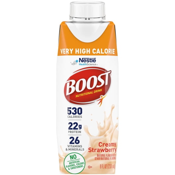BOOST Very High Calorie Nutritional Drink - Helps Weight Gain & Maintenance - Creamy Strawberry - 8 fl oz (1 Carton)