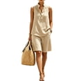 thumbnail image 2 of Nmnitkp Women 2 Piece Set Linen Look Matching Sets Stand Collar Half Button Sleeveless Top Pocket Bermuda Shorts Outfits for Summer Beach Vacation Daily Travel Lounge Wear, 2 of 7