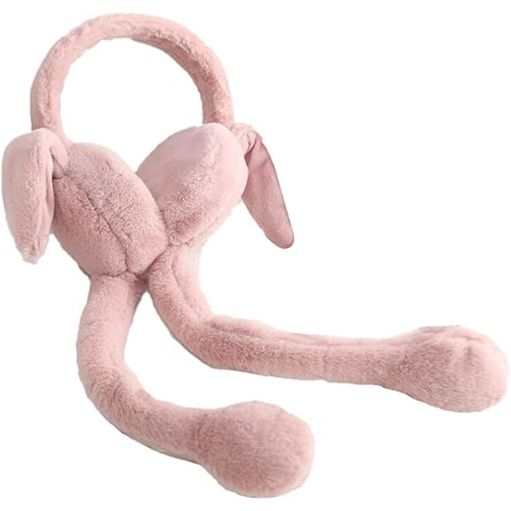 Movable Rabbit Ears Winter Earmuffs, Cute Pink Ear Muffs, Ear Muffs for Winter Children, Fluffy Jumping Bunny Ear Warmers Cold Weather Accessories