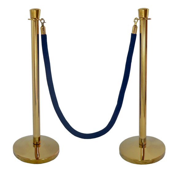 Gold Taper Top Decorative Rope Safety Queue Stanchion Barrier with Domed Base in 3 pcs Set, VIP Crowd Control (72" Blue Velvet)