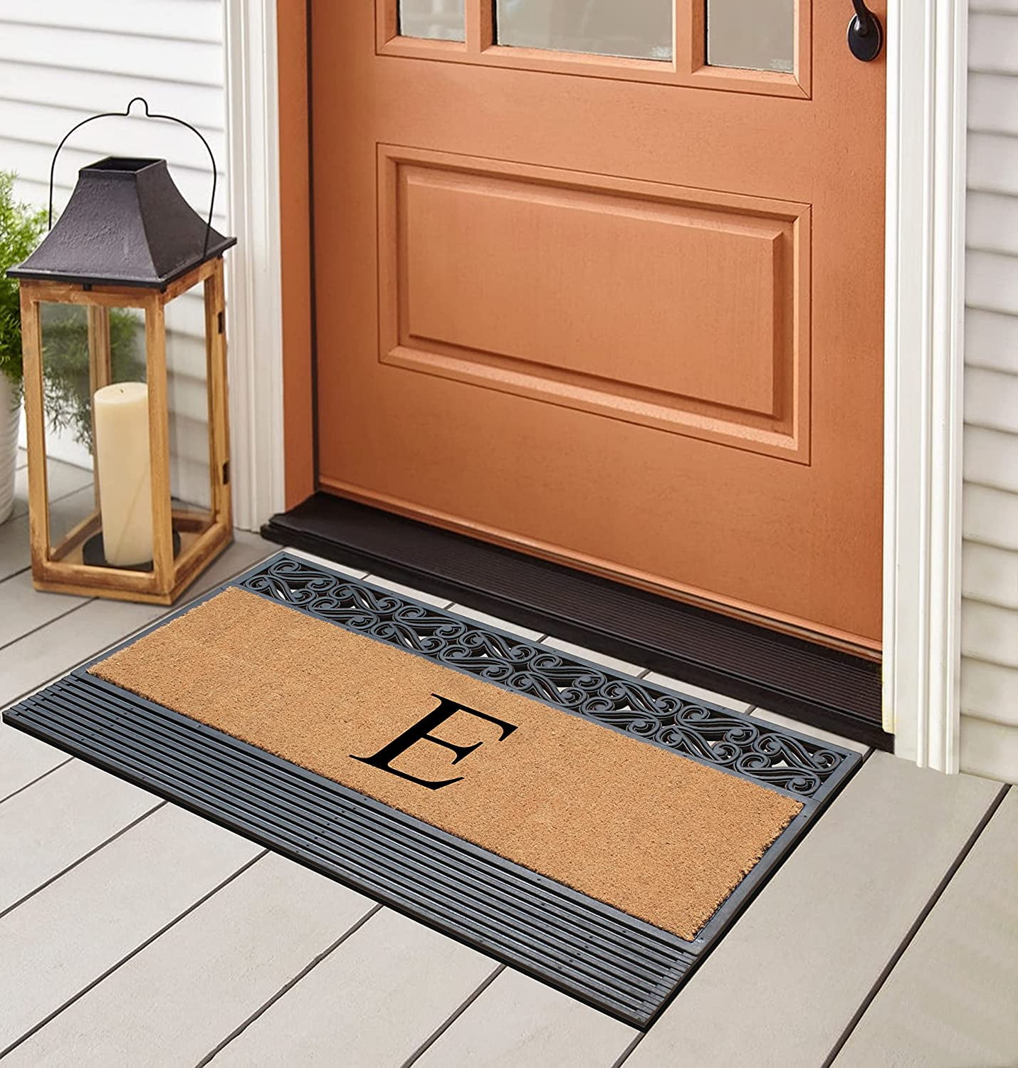 A1HC Natural Rubber & Coir 24x36 Monogrammed Doormat For Front Door, Anti-Shed Treated Durable Doormat for Outdoor Entrance, Heavy Duty, Low Profile, Easy to Clean, Long Lasting Front Porch Entry Rug