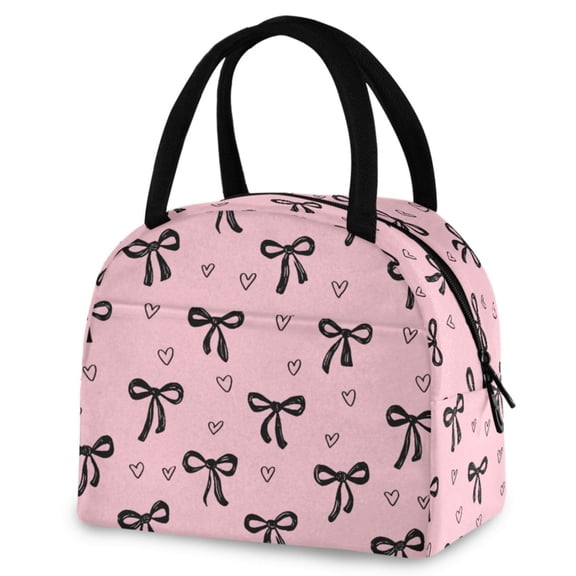 ALAZA Black Bow Heart Insulated Lunch Box Reusable Cooler Tote Bag Work Office Picnic