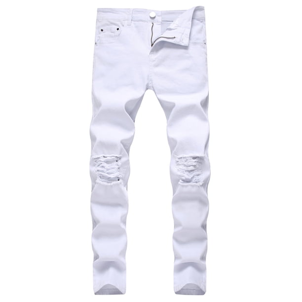 Pantalones de Mezclilla de Motocicleta Elásticos de Hip-Hop Rectos Rasgados Nuevos Ajustados Para Hombres Odeerbi ODB-6