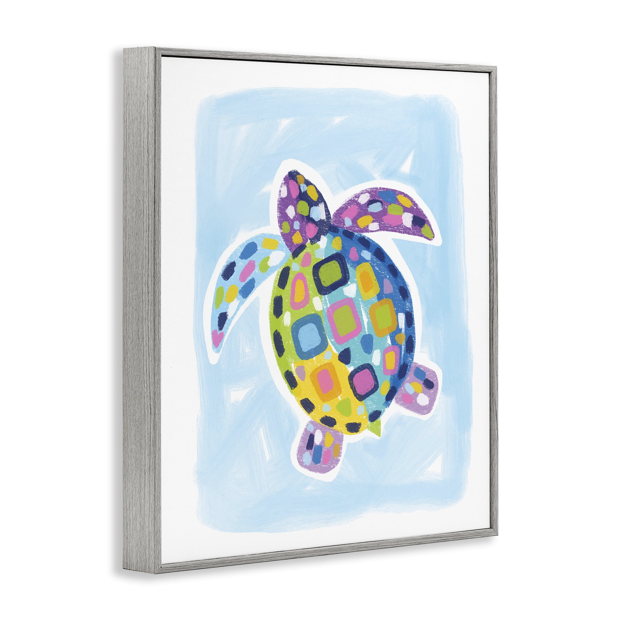 Stupell Industries Mosaic Turtle on Blue Animals & Insects Painting Gray Framed Art Print Wall Art, 24 x 30