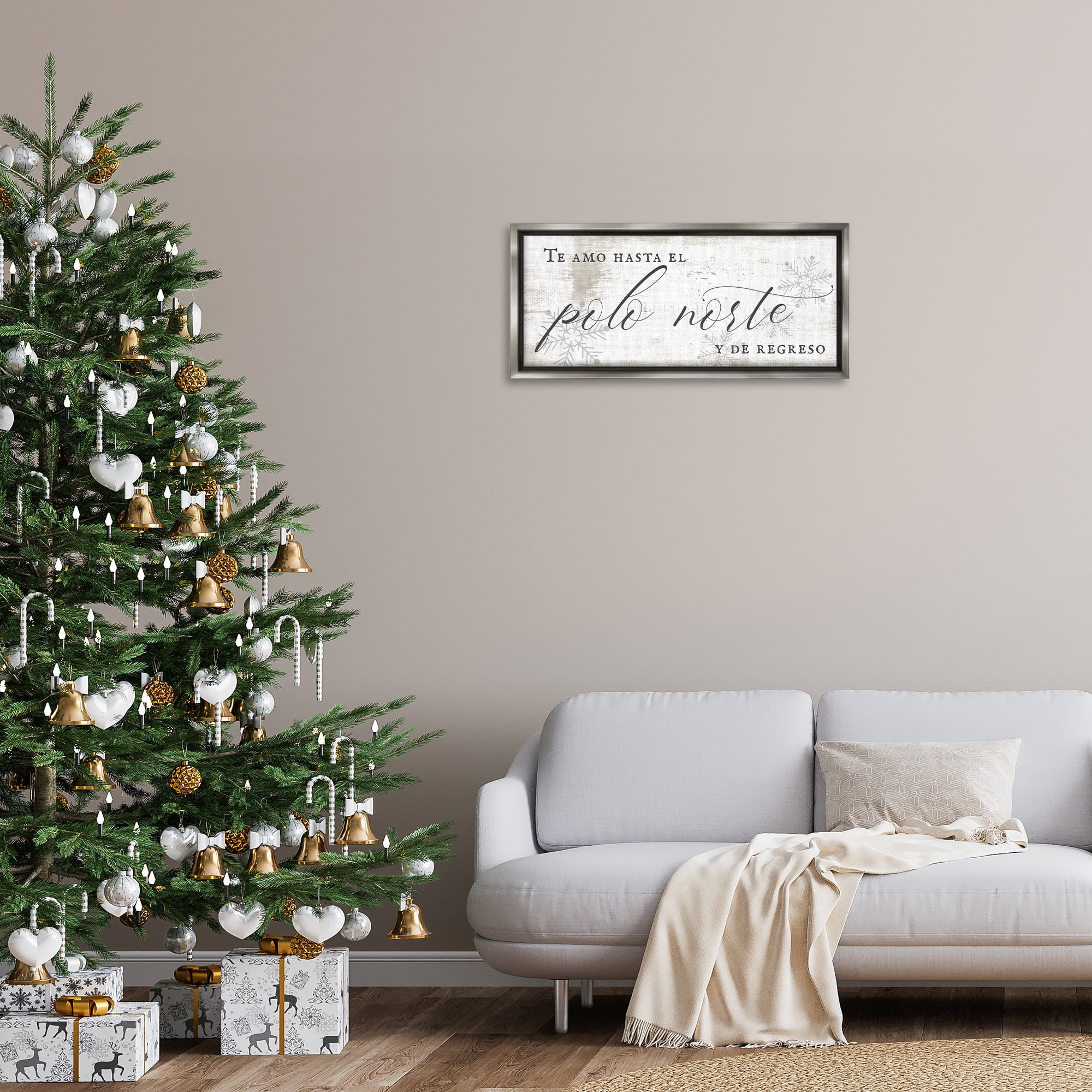 Stupell Industries Te Amo Hasta el Polo Norte Holiday Painting Gray Floater Framed Art Print Wall Art, 31 x 14