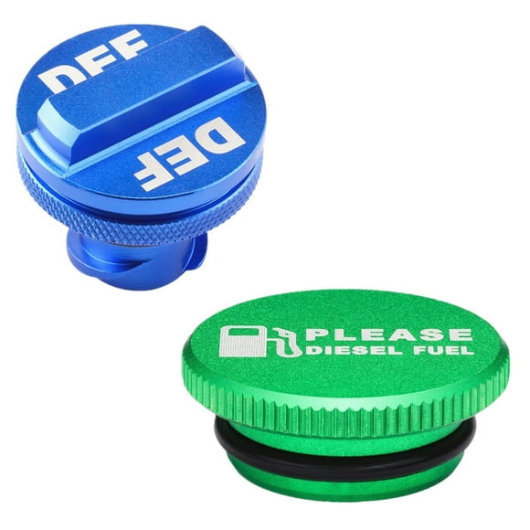 Billet Aluminum Green Fuel Cap Magnetic and Blue DEF Cap for Dodge Ram Cummins (2013-2017) Auto Parts
