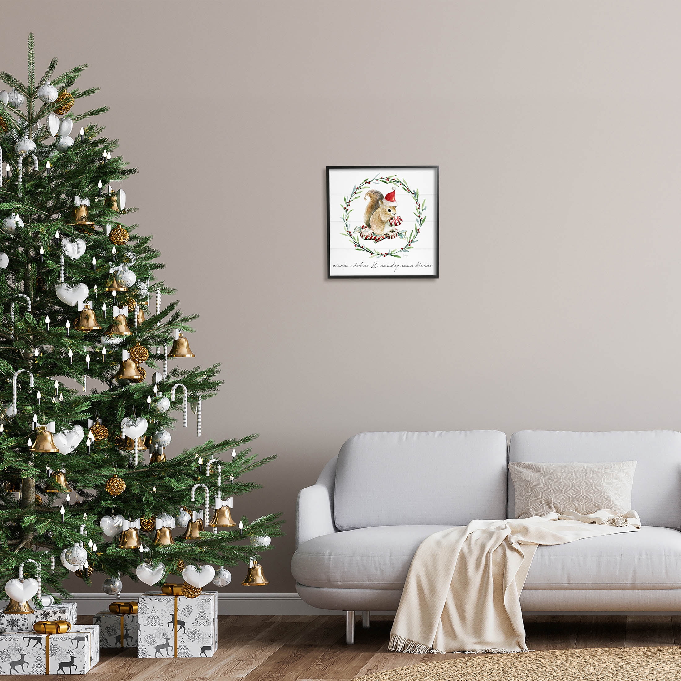 Stupell Industries Warm Wishes & Candy Kisses Phrase Graphic Art Black Framed Art Print Wall Art, Design by Livi Finn