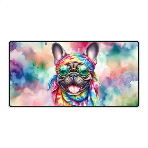 Hippie French Bulldog Portrait Watercolor Tie-Dye Vintage Styles Desk Mat Full Keyboard Mouse Pad Dog Lover Gifts Large Mousepad - 00014