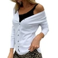 thumbnail image 3 of UKAP Ladies Knit Cardigan Long Sleeve Knitted Sweaters Winter Warm Sweater Basic Chic Tops White XL, 3 of 6