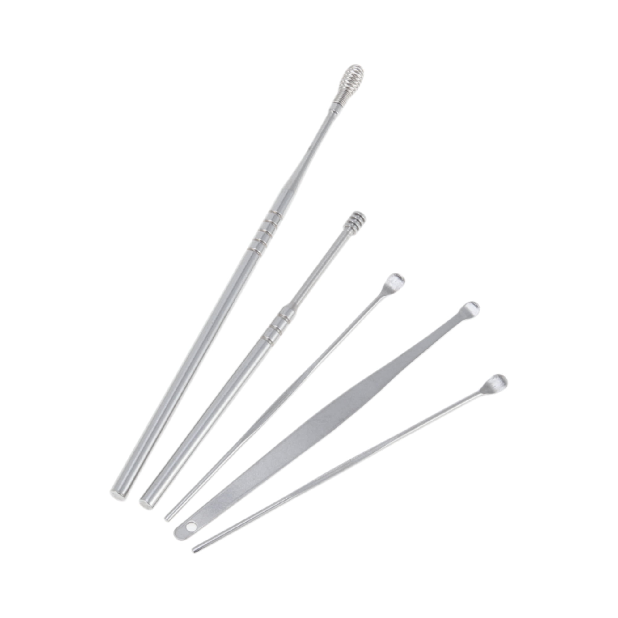 Unique Bargains Single Spiral Earwax Cleaning Tool Kit Silver Tone Five Pieces Included