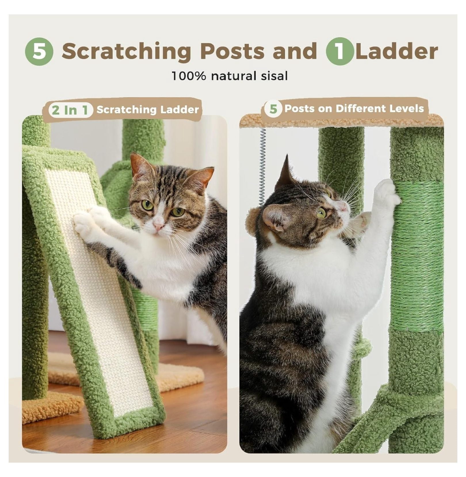 Cactus Cat Tree Floor to Ceiling, 85-112 Inch Adjustable Cat Tower - 7 Tier Climbing Center with Hammocks & Scratching Posts for Indoor Cats
