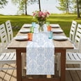 thumbnail image 4 of Blue Boho Floral 70 Inch Table Runner, Farmhouse Middle Century Flowers Farmhouse Dresser Scarf Cotton & Linen Tablerunner for Dining/Kitchen Island/Holiday Party Décor 13" x 70", 4 of 9