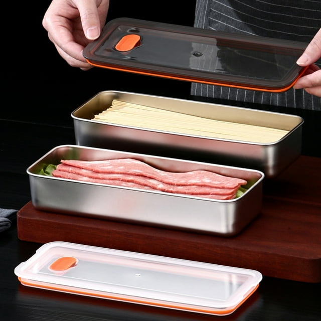 Bacon Container for Refrigerator Stainless Steel Airtight Bacon Storage Containers with Lids Dishwasher Safe Deli Meat Crisper Box Space-Saving Kitchen Tools