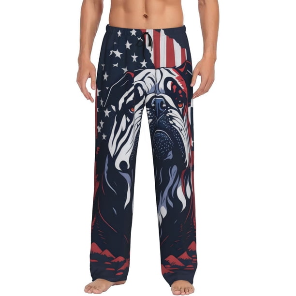 Fotbe Bulldog with Forest Flag Pantalones de Pijama para Hombre, Pantalones de Dormir, Pantalones de Casa con Cintura Ajustable y Bolsillos-Large