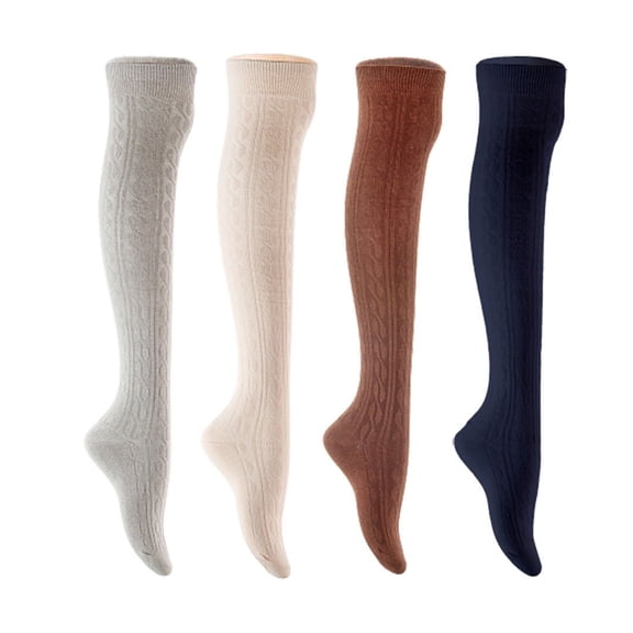 Lian LifeStyle Women's 4 Pair Adorable Comfortable Soft Thigh High Over Knee High Cotton Socks Size 6-9 L1024 Light Grey,Cream,Coffee,Navy
