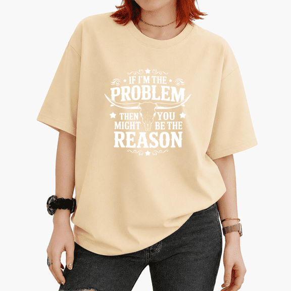 UNISHE Women's If I'm The Problem Then You Might Be The Reason Longhorn Bull Skull Western Graphic Short Sleeve T-shirt Casual Loose Everyday Summer Top