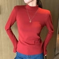 thumbnail image 2 of Vinsonshop Long Sleeve Fleece Lined Tops Women Mock Neck Thermal Base Layer Undershirts Slim Fit Winter Shirts Red L, 2 of 4