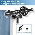thumbnail image 3 of Urbanest Adjustable Double Curtain Rod Set Portia Flat Button Finials – 1″ Front & 5/8″ Back Rod With Black Rod, 48–84 Inches, 3 of 6