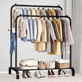 thumbnail image 6 of Clothes Rack, Double Rods Garment Rack with Storage Shelf, Clothing Rack for Hanging Clothes, Multi-functional Bedroom Clothes Rack, Black, 6 of 7