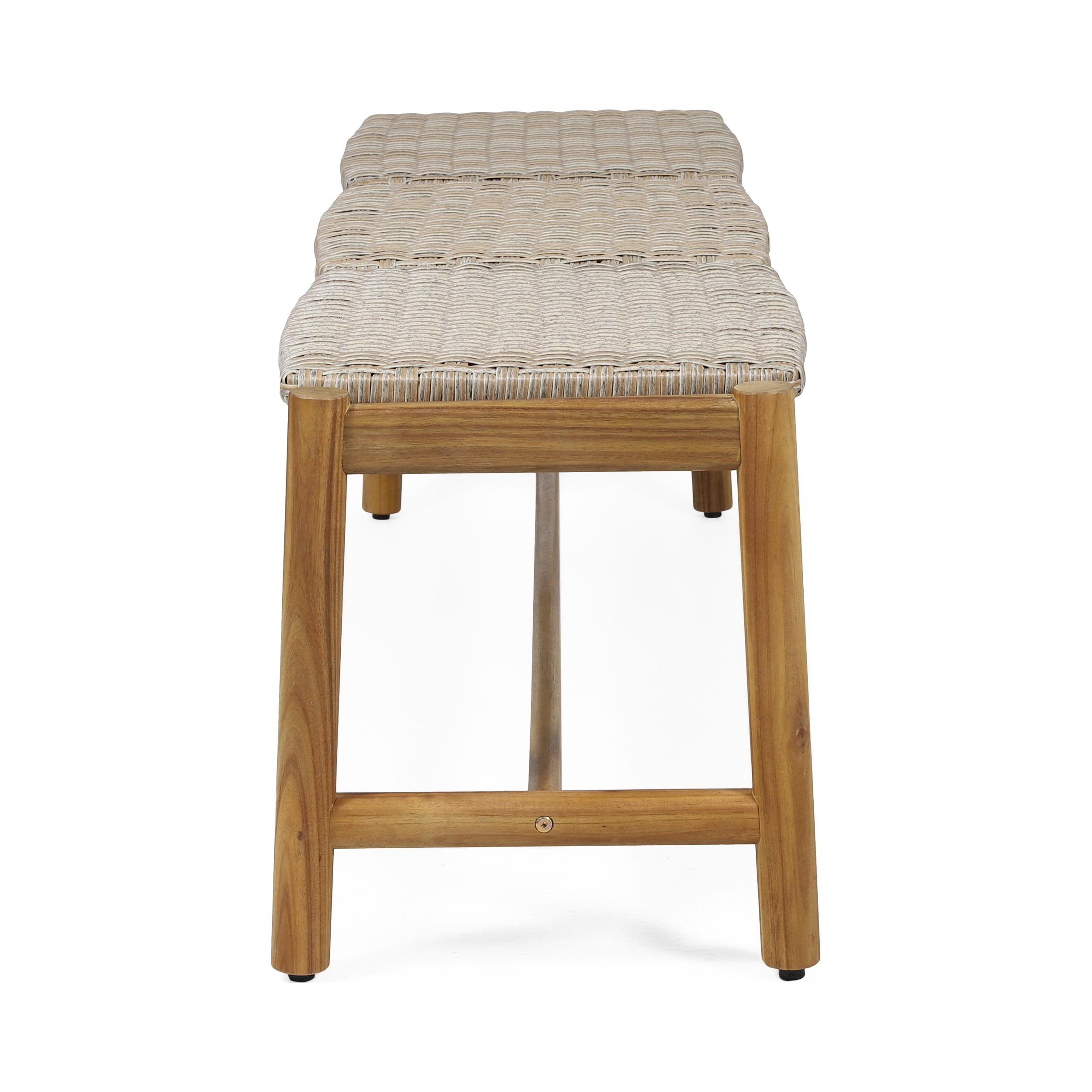 Noble House Cambria Outdoor 3 Seater Wicker Bench Teak and Light Gray