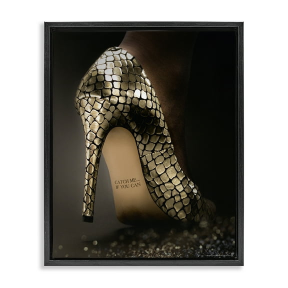 Stupell Industries Snake Pattern Heels Fashion Painting Black Floater Framed Canvas Art Print Wall Art, 17 x 21