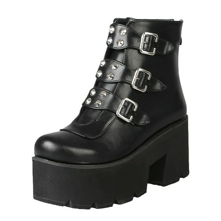 

NN Platform Boots Women Lug Sole Low Heel Chelsea Fashion Ankle Bootie w/Double Elastic Gore