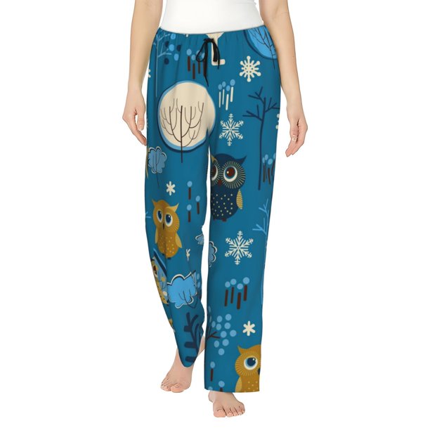 Balery Cute Colorful Owls And Trees Pantalones de pijama para mujer, pijamas ultraligeros, pantalones de estar por casa-Small