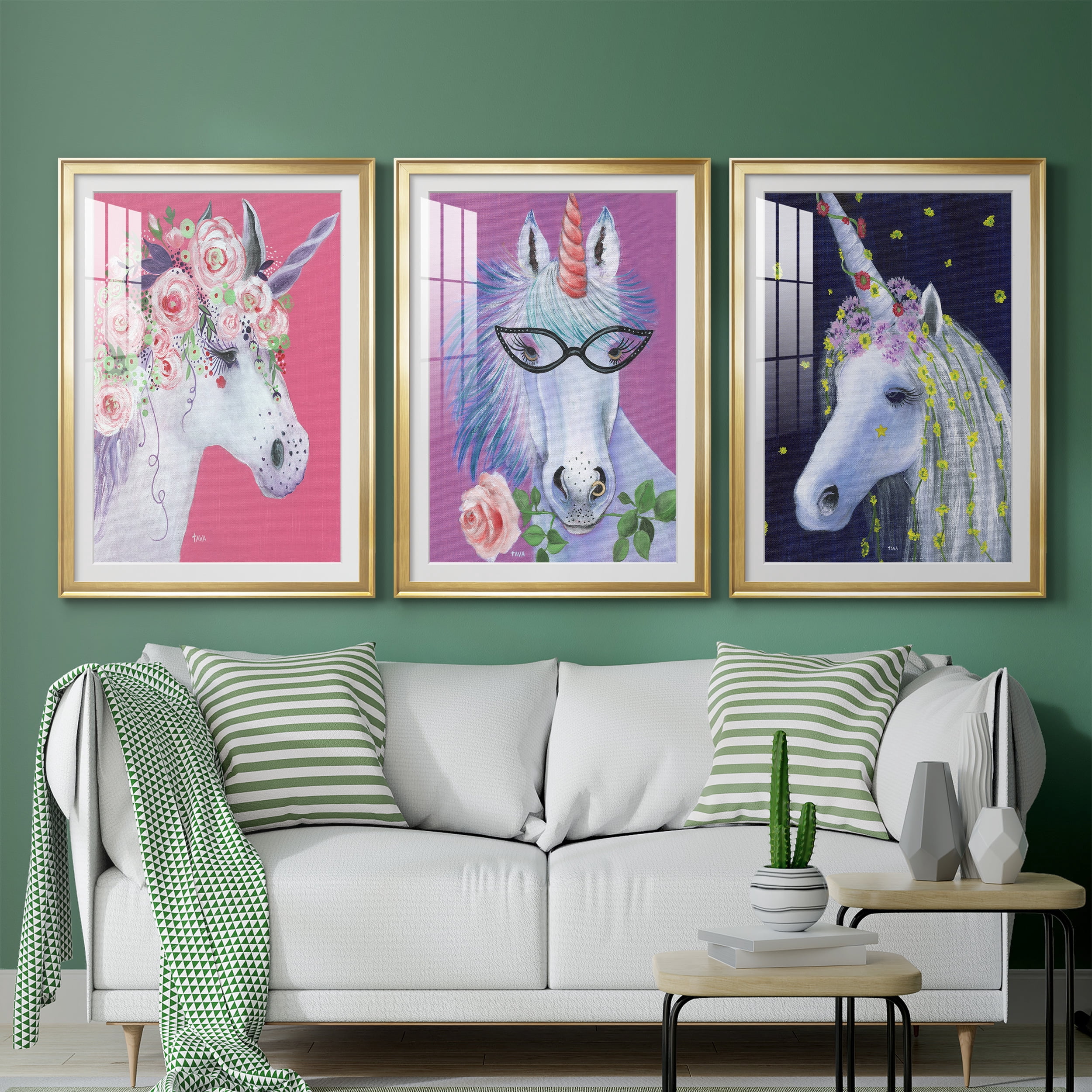 Unicorn II Premium Framed Prints Set of 3 - Ready to Hang - 30.5 x 42.5 Each - Gold Frame