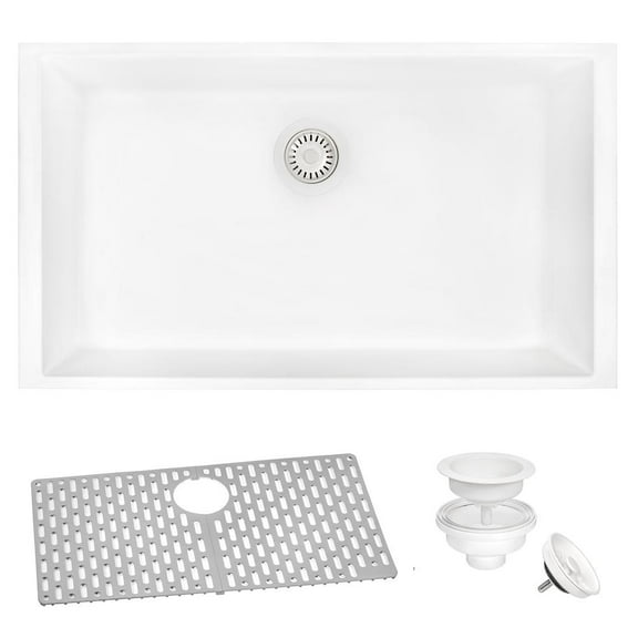 Ruvati Granite Composite Undermount Single Bowl Kitchen Sink - Arctic White - RVG2030WH